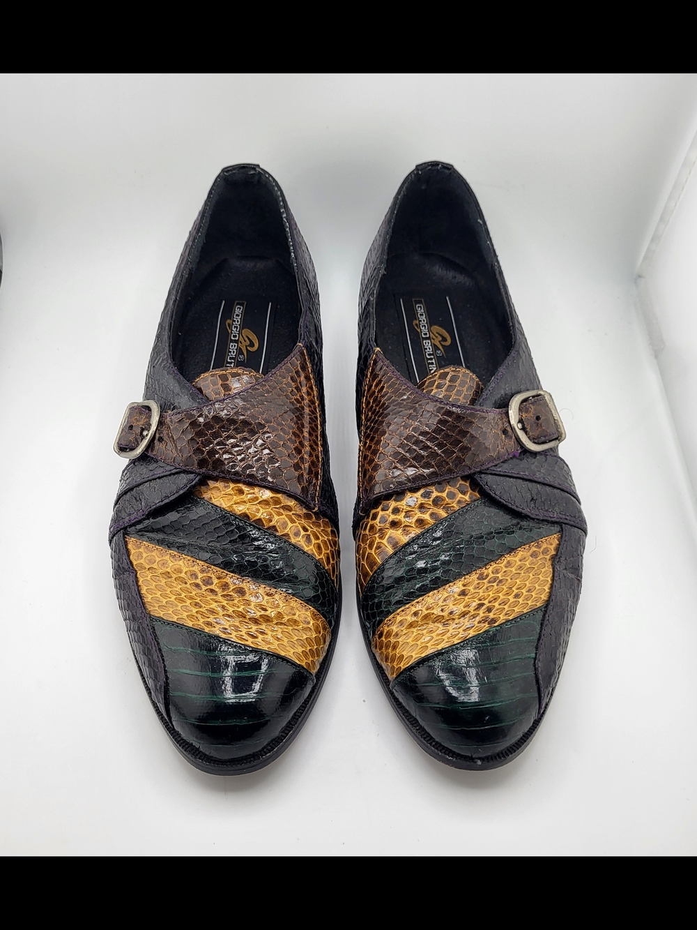 Vintage Giorgio Brutini Exotic Snakeskin Double Monk Strap Dress Shoes 8 1/2